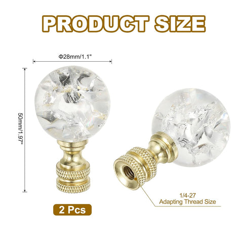 PATIKIL 1/4-27 2Pcs Lamp Finial Cap for Lampshade Harp Top, Cap Nut Screw Cap Knob Clear Crackle Ball Shaped Crystal