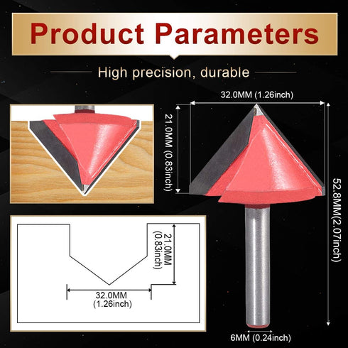 6mm (6mm 32mm 60 KATUR V Grooving Router Bit, Carbide Tipped V Shape Router Bit for CNC Engraving, End Mill Woodworking