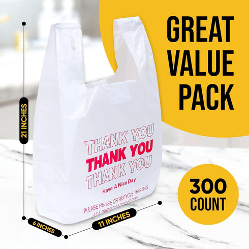 SheerDelight 300 Count (11"x 6"x 21"), Plastic Bags, Thank You Bags, Plastic Bags With Handles For Shopping, Grocery
