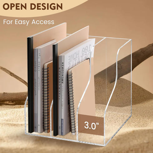 Werhoo 3 Acrylic Desk Organizer,Clear Magazine File Holder with Vertical Compartments, Scratch-Resistant Pads, Book