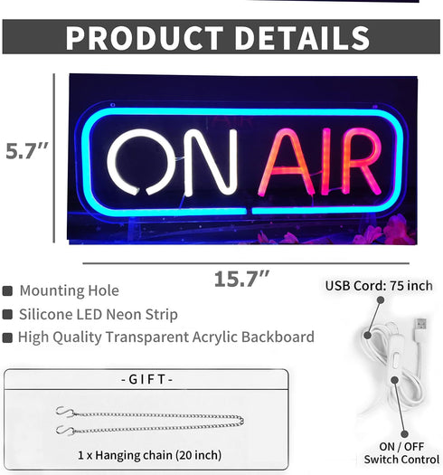 Dimmable 16''X6'' Ajoyferris On Air Neon Sign for Wall Decor Recording Neon Lights Live Streaming Led Sign On Air Light