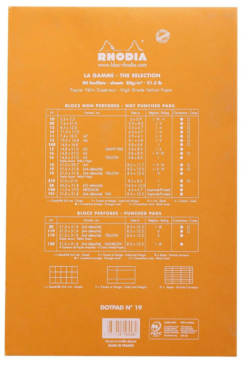 Rhodia Notepad, No19 A4+, Dot, Orange, 8 1/4" x 12 1/2"