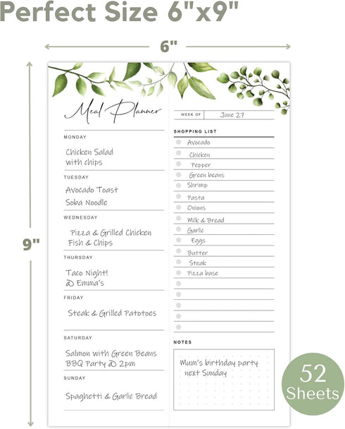 Magnetic Meal Planning Pad for Fridge, 52 Undated Tear-off Sheets, 6x9 Inch Meal Planner & Grocery List