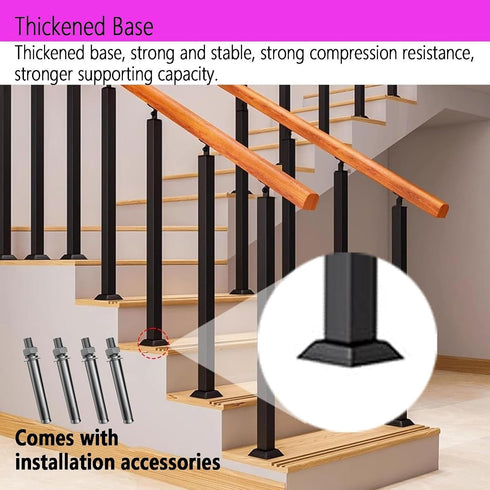 PAUANI 270 Stairs Handrail - Metal Stair Railing, Adjustable Flat Brackets Spindle Post, Safety Steps Support Grab