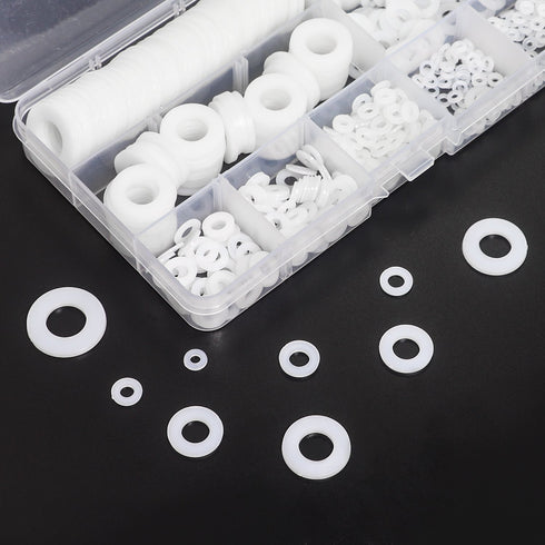 Nylon Flat Washer Assortment Set – 600 Pieces, 9 Sizes - M2 M2.5 M3 M4 M5 M6 M8 M10 M12