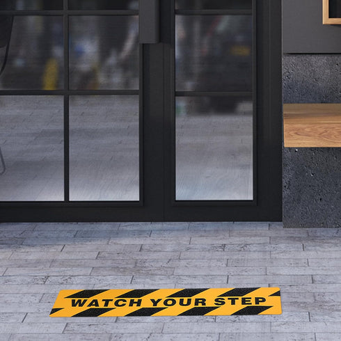 Boao 2 Pcs Watch Your Step Floor Decals, 6 x 24 Inch Warning Sticker, Adhesive Anti-Slip Tape for Workplace Safety,