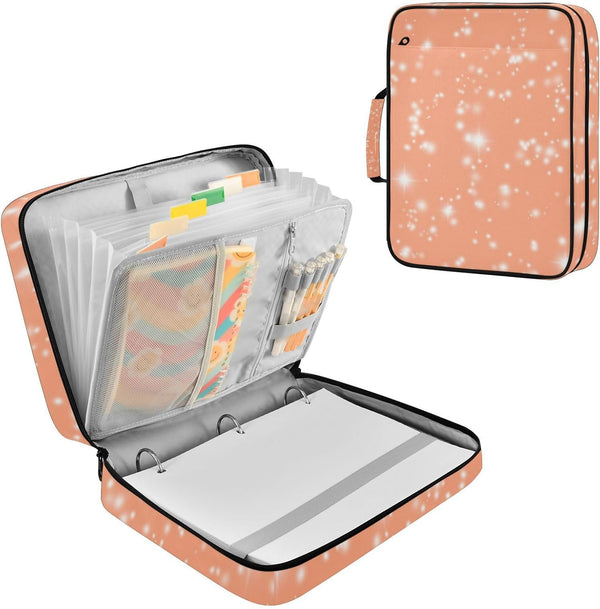 Wfrish Light Salmon Glitter Sparkling Zipper Binder Bag with Handle,1.25 Inch 3 Ring