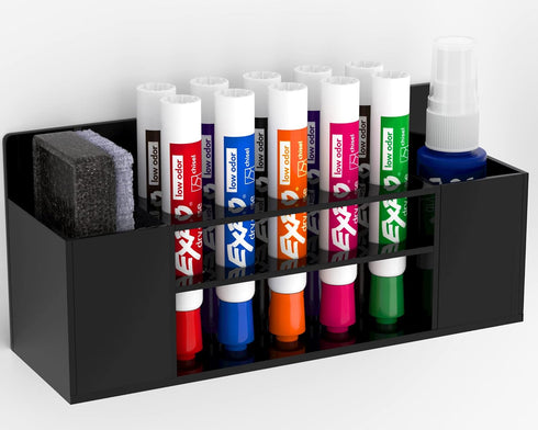 HBlife Wall Mount Acrylic Magnetic Dry Erase Marker Holder, 10 Slots for Office, School, Home, Not Included, Black