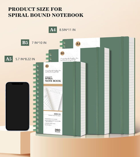 Spiral Notebook Journal, 360 Pages College Ruled Notebooks, B5 Big Spiral Notebooks for Women Men, Lined Thick Journals