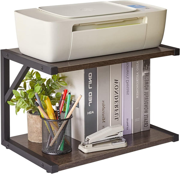 IBUYKE 2-Tier Desktop Printer Stand Holder, Multi-Purpose Desk Organizer Storage Shelf for Fax Machine, Dark Grey