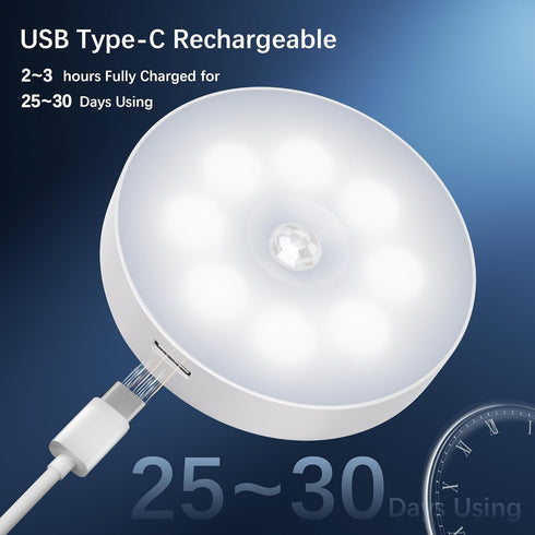 JOGOLED Closet Counter 3-Pack Under Cabinet Light Motion Sensor - Rechargable Puck Lights, Stick on Night Lighting