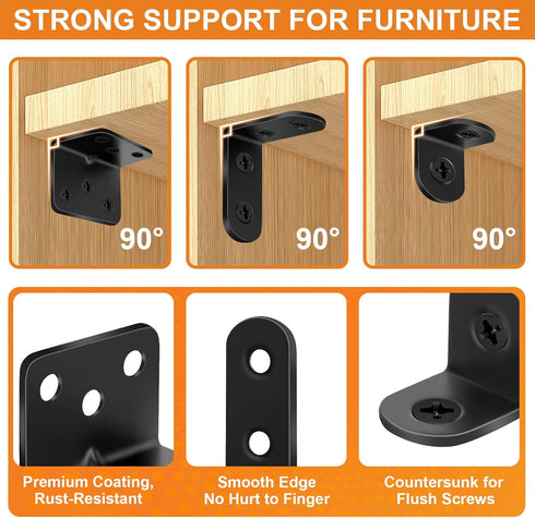 FATLODA 26PCS 3 90 88 L Bracket Corner Brace Kit, Sizes Stainless Steel L Brackets for Wood Shelves, Degree Right Angle