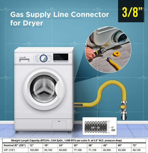 GUHD-ZD38-24C Gas Line Hose 1/2'' O.D. x 24'' Length - Yellow Coated Stainless Steel Flexible Connector