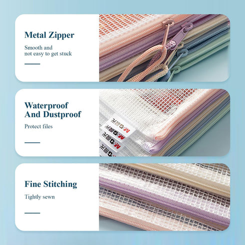 M&G 20 Pack A4 Mesh Zipper Pouch Bags, Waterproof Document Storage with Label Pocket, Macaroon Colors