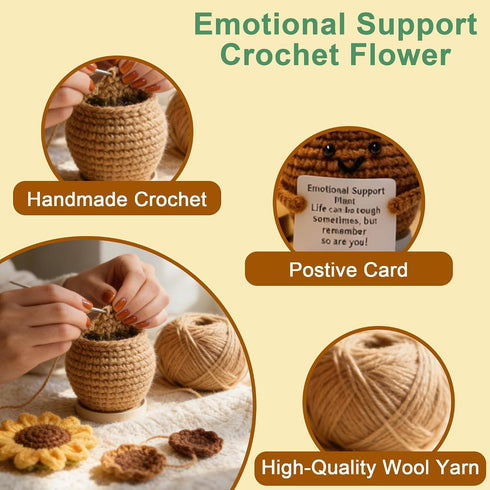 QHGJUTKI Emotional Support Crochet Flowers with Card Positive Gifts for Mom Friend Teacher - Appreciation Birthday