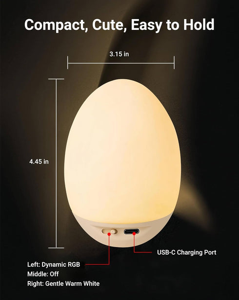 7 Dimming, Egg Baby Night Light for Nursery & Breastfeeding Portable Touch Light with RGB Colors, Stepless