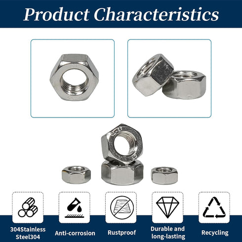 GOOBETTER 160PCS 304 4#40 6#32 8#32 10#24 10#32 12#24 1/4-20 5/16-18 3/8-16 1/2-13, SAE Hex Nuts Assortment Kit