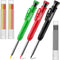 Hiboom 3 Pack Solid Carpenter Pencil with 21 Refill, Long Nosed Mechanical Pencil Marker with Built-in Sharpener,