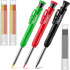 Hiboom 3 Pack Solid Carpenter Pencil with 21 Refill, Long Nosed Mechanical Pencil Marker with Built-in Sharpener,