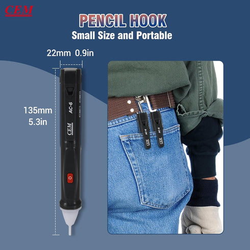 Non-Contact Voltage Detector Pen, CEM AC-6 Voltage Tester 50V to 1000V AC with Audible and Flashing LED Alarms