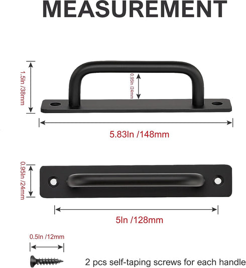 Ravinte 4 Pack Black Barn Door Handles, 5" Hole Center Sliding Door Handle with Plate for Closet Door