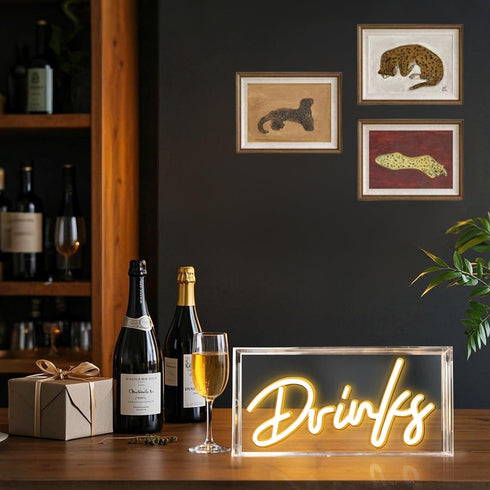 Drinks Neon Sign, Drinks Signs USB LED Desk Lightbox with ON/OFF Switch, Light Up Sign for Table Decor, Home Bar