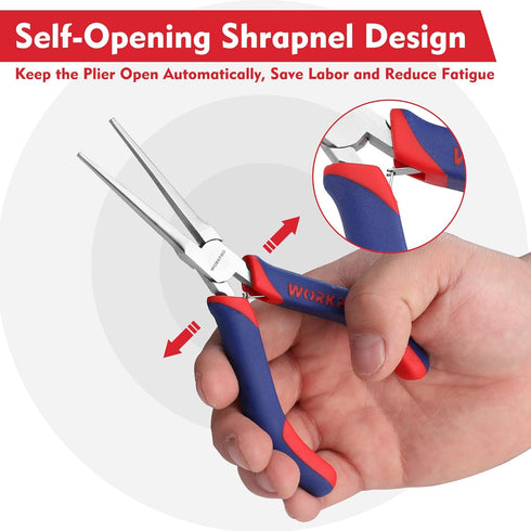 WORKPRO 2-Piece 6" Mini Needle Nose Pliers Set, Long Nose and Bent Nose Pliers with Comfort Grip Handles