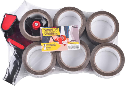 Heavy Duty Tape Gun Dispenser with 6 Clear Packaging Tapes, 48cm X 66m for Moving Boxes and General Packing