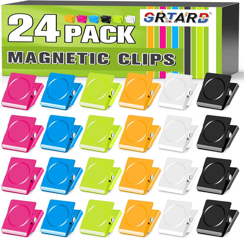 Grtard 24 Pack Magnetic Clips, Heavy Duty Magnet Clips for Fridge, Whiteboard, Strong Refrigerator Magnets for Home