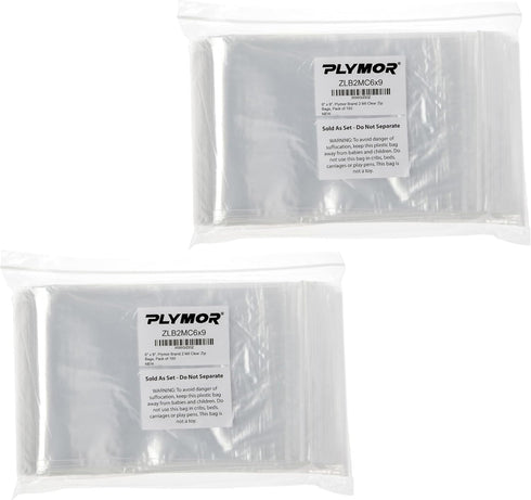Plymor 6" x 9" Zipper Reclosable Plastic Bags (Pack of 200), 2 Mil