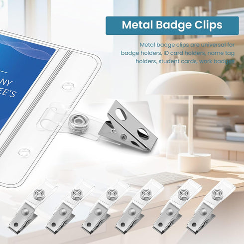 Easytle 30 Pcs Metal Badge Clips with Clear PVC Straps, ID Clip for Badges and Work Badges