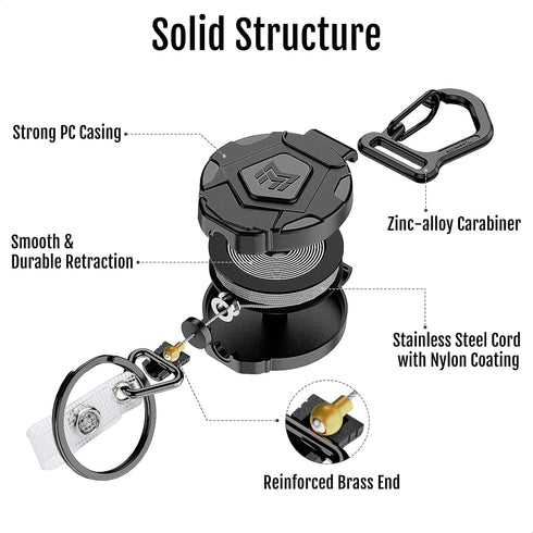 MNGARISTA 2-Pack Heavy Duty Retractable Keychain, Tactical ID Badge Reel with 31.5” Steel Cord, 8.0 oz