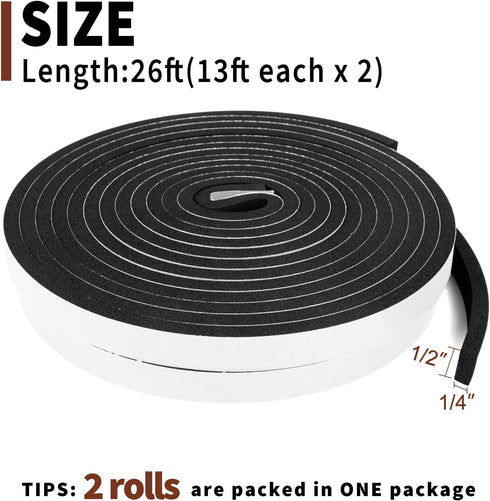 Yotache Foam Strips with Adhesive, Neoprene Weather Stripping High Density Foam Tape for Doors and Windows Insulation