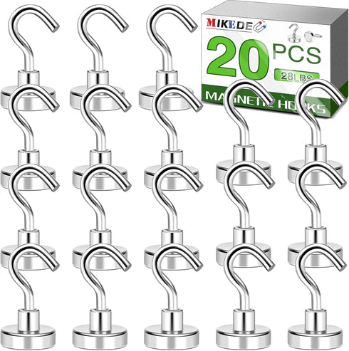 MIKEDE 28lbs+ Heavy Duty N52 Magnetic Hooks, Extra Strong for Refrigerator, 20 Pack, Indoor & Outdoor Use