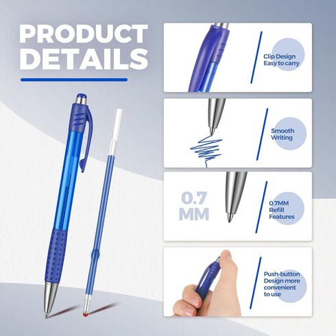 Cholemy 64 Pack Colored Retractable Gel Ink Pens, 0.7mm Fine Point Smooth Writing Click Pens for School Office (Blue)