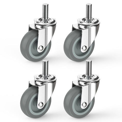 Caster Wheels 3 inch with No Brake, 1/2" -13 x 1-1/2" Threaded Swivel Casters Set of 4, Grey