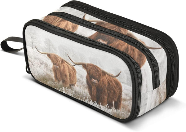 Large Capacity Scottish Highland Cow Pencil Case, Zipper Pen Bag for Student Stationery, Office Supplies Gift for Teens