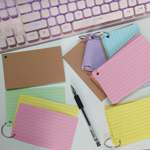 QHAJRYYC 250 3x5 Inches PCS Lined Colored Index Flashcards, Flash Cards with Ring, with Ring Lined Flashcards, Colored