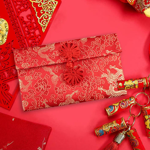 Hying 6 PCS Silk Red Envelope | Chinese HongBao Card Envelopes | Lucky Money Red Pockets for 2023 New Year