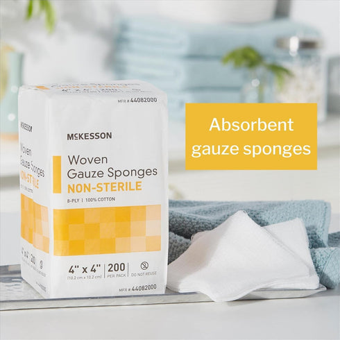McKesson Woven Gauze Sponges, Non-Sterile, 8-Ply, 100% Cotton, 4 in x 4 in, 200 per Pack