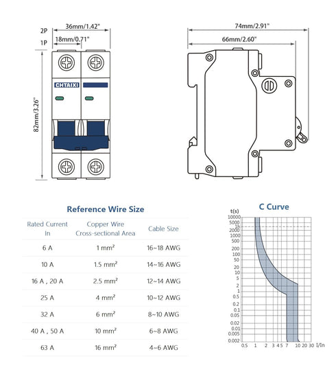 DC Miniature Circuit Breaker, 2 Pole 600V 20 Amp Isolator for Solar PV System, DIN Rail Mount