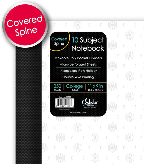 iScholar iQ Poly Fashion Cover 10 Subject Notebook, College Ruled, 11" x 8.5", 250 Sheets, Designs Will Vary (58913) - Fashion Print Light