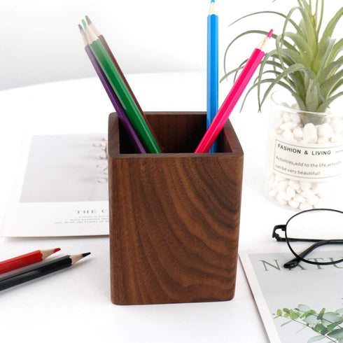 Walnut Pencil Holder, Wood Pen Cup Organizer for Desk, Simple Design (Black Walnut)