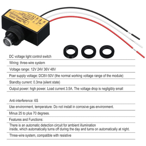 12v 24v 36v 48v 8v 50v (2) Direct Current Photoelectric Switch Photocell Switch Dc to Dusk to Dawn Photocell Light