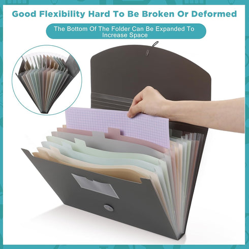 Cholemy Expanding File Folder, 13 Pockets, A4 Letter Size, Plastic Expandable Filing Folders for Office, Home, Classroom