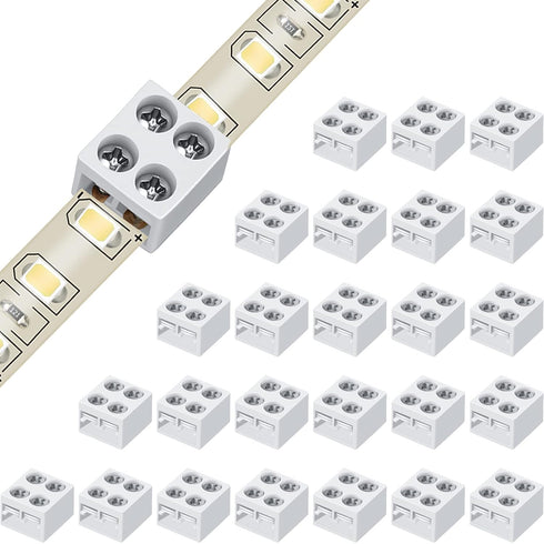 25 Pack 2 Pin LED Connectors for Strip Lights, Solderless LED Tape Light Connector Tape to Tape, 0.3 Inch/8 mm