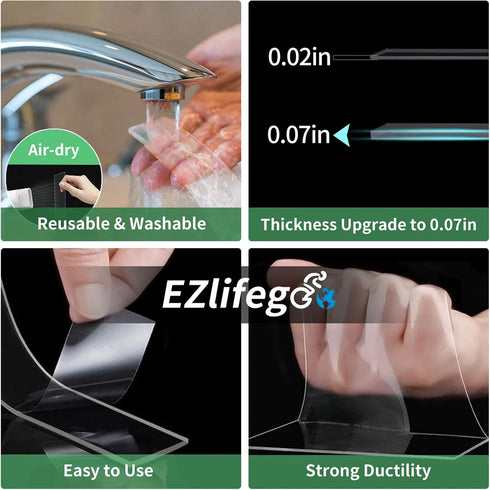 EZlifego Heavy Duty Double Sided Tape (Extra Large 16.5FT) - Nano Adhesive Mounting Tape for Wall Decor