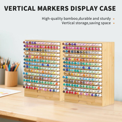 Drawer,182 Decor,AHK-065 AUTOARK Natural Bamboo Marker Organizer with Slots,Large Art Supply Storage