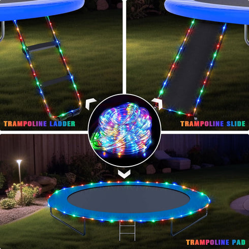 JMEXSUSS 200 LED Solar Rope Lights, 66ft Multicolor Trampoline Accessories, 8 Modes IP65 Waterproof Outdoor Lights