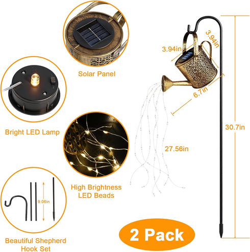 2 Pack Solar Watering Can Lights, Solar Lights Outdoor Decorative, Small Hanging Lantern Landscape Light Waterproof